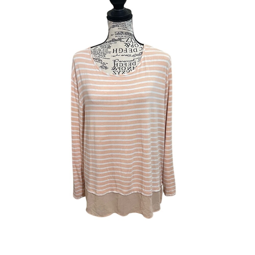 Chico's Pink and White‎ Striped Long Sleeve Top